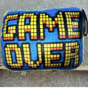 FAO Schwarz Pixel Game Over‎ Plush Pillow Retro 8-Bit Gaming Decor Blue Yellow